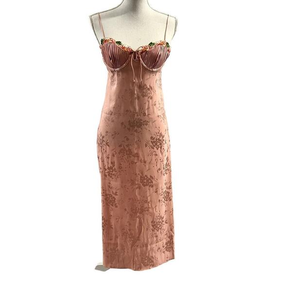 For Love & Lemons Lola Midi Pink Slip Dress Size M - Picture 2 of 9